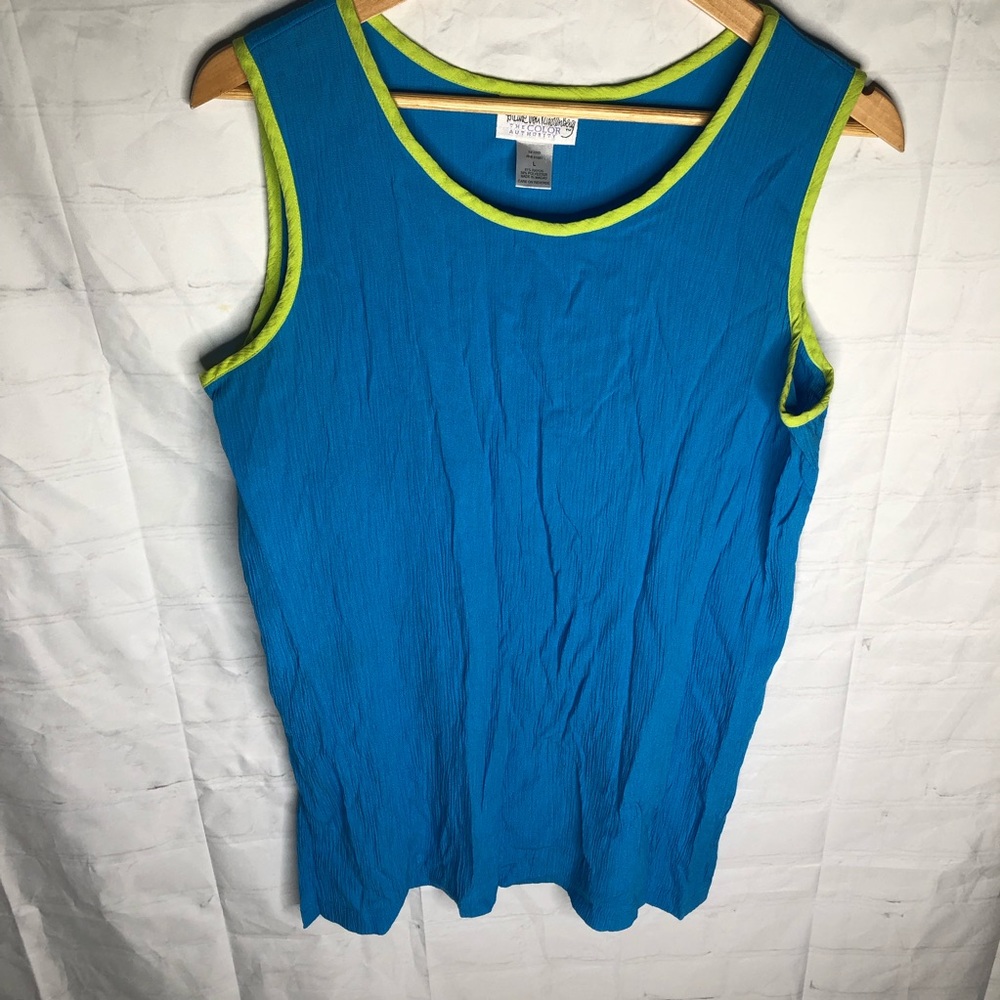 Diane von Furstenberg The Color Authority Womens Tank Top Large Blue Crepe